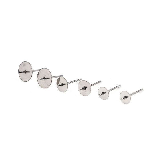 Immagine di Acciaio Inossidabile Orecchini a Perno Tondo Tono Argento 5mm Dia., Posta / Filo Dimensione: (21 misura), 30 Pz