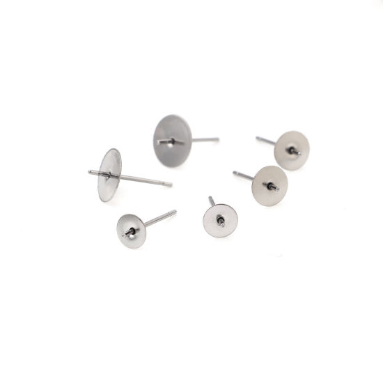 Immagine di Acciaio Inossidabile Orecchini a Perno Tondo Tono Argento 5mm Dia., Posta / Filo Dimensione: (21 misura), 30 Pz