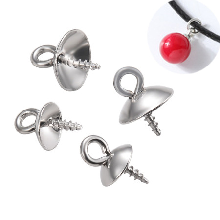 ステンレス鋼 アクセサリー金具/ねじ/副資材 ヒートン シルバートーン 4mm 10mm x 4mm、 20 個 の画像
