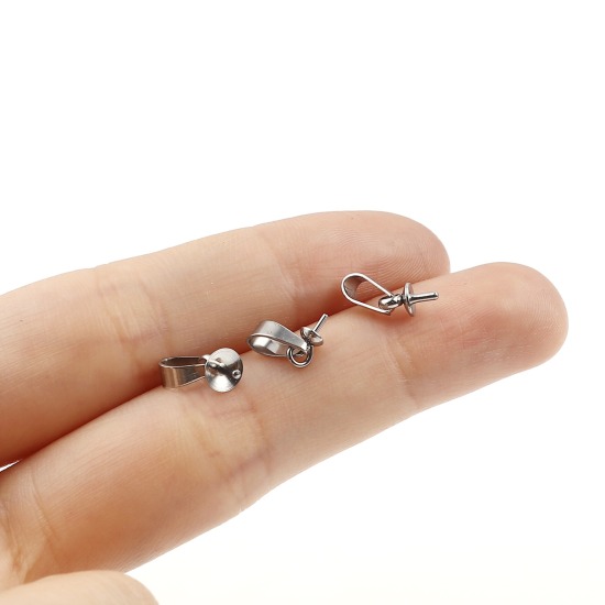 Изображение Нержавеющая Сталь Шкентеля Перлы Разъем Бейл Pin Кубок Cap Серебряный Тон (Подходит 5мм ) 13мм x 5мм, 10 ШТ