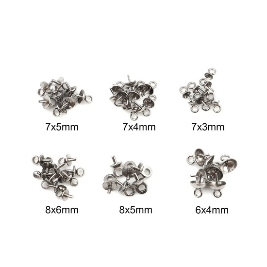 Picture of Stainless Steel Pearl Pendant Connector Bail Pin Cap Silver Tone (Fits 3mm Dia.) 7mm x 3mm, 10 PCs