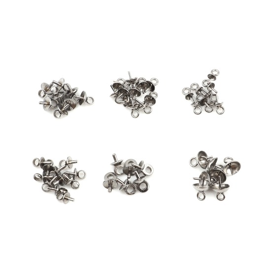 Picture of Stainless Steel Pearl Pendant Connector Bail Pin Cap Silver Tone (Fits 3mm Dia.) 7mm x 3mm, 10 PCs