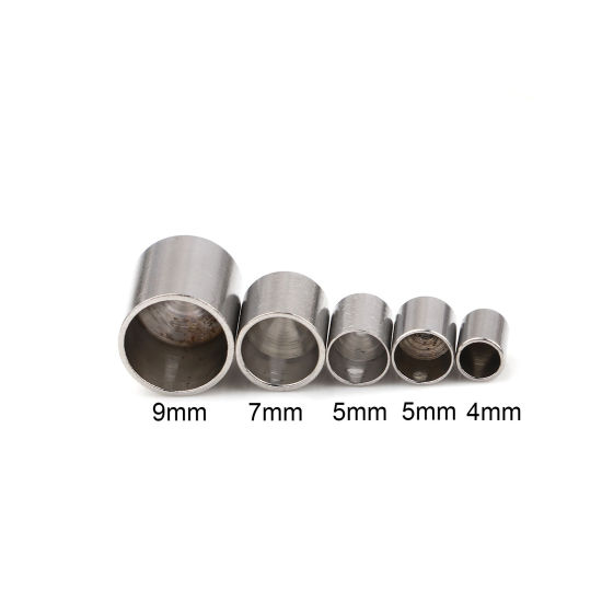 Imagen de Acero Inoxidable Tapa Final Cilíndrico Tono de Plata (Ajusta 3mm Cuerda) 5mm x 4mm, 10 Unidades