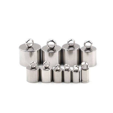 Picture of Stainless Steel Cord End Caps Cylinder Silver Tone (Fits 3.5mm( 1/8") Cord) 10mm x 4mm, 10 PCs