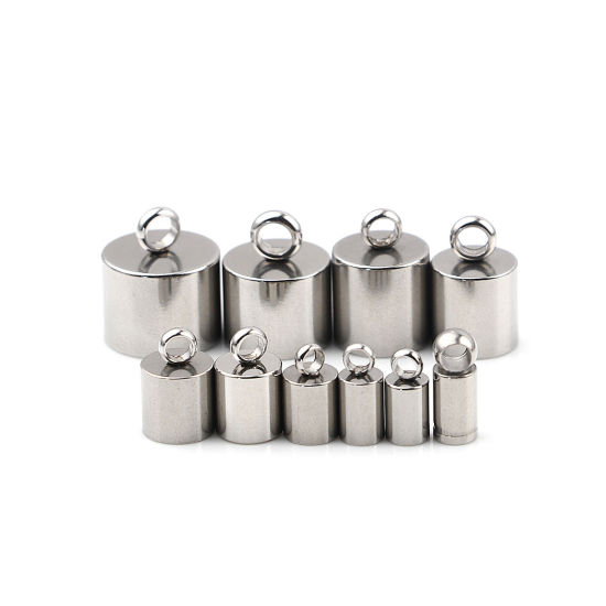 Imagen de Acero Inoxidable Tapa Final Cilíndrico Tono de Plata (Ajusta 3.5mm Cuerda) 10mm x 4mm, 10 Unidades