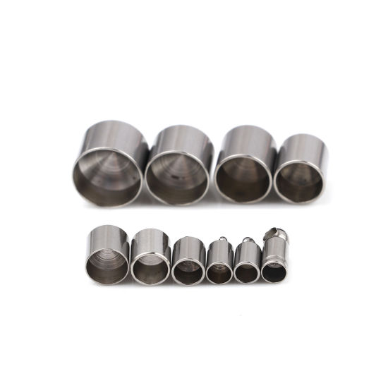 Imagen de Acero Inoxidable Tapa Final Cilíndrico Tono de Plata (Ajusta 3.5mm Cuerda) 10mm x 4mm, 10 Unidades