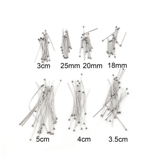 Bild von (21 gauge) Edelstahl Kettelstifte Silberfarbe 18mm lang, 200 Stück