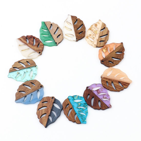 Immagine di Legno & Resina Charm Resina Effetto Legno Ciondoli Foglia Naturale 3.7cm x 2.8cm, 3 Pz
