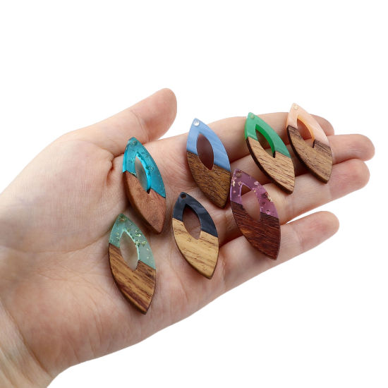 Immagine di Legno & Resina Charm Resina Effetto Legno Ciondoli Olive Naturale 3.8cm x 1.6cm, 3 Pz