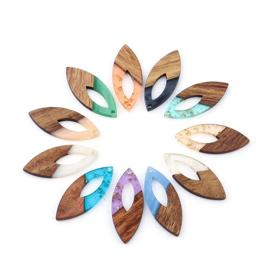 Immagine di Legno & Resina Charm Resina Effetto Legno Ciondoli Olive Naturale 3.8cm x 1.6cm, 3 Pz