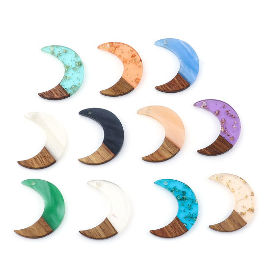 Immagine di Legno & Resina Charm Resina Effetto Legno Charms Luna Naturale 28mm x 22mm, 3 Pz