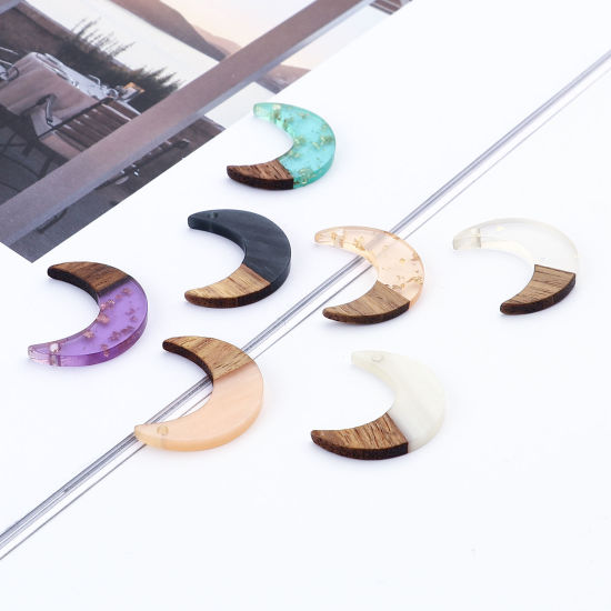 Immagine di Legno & Resina Charm Resina Effetto Legno Charms Luna Naturale 28mm x 22mm, 3 Pz