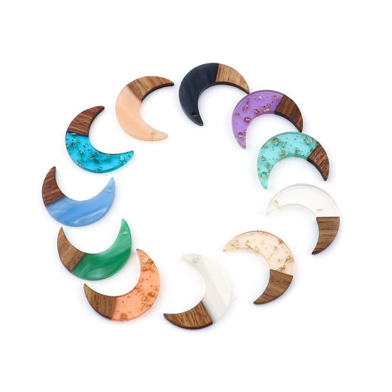Immagine di Legno & Resina Charm Resina Effetto Legno Charms Luna Naturale 28mm x 22mm, 3 Pz