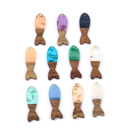 Immagine di Legno & Resina Charm Resina Effetto Legno Ciondoli Pesce Naturale 3.7cm x 1.2cm, 3 Pz