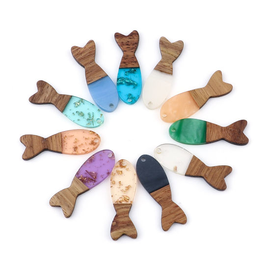 Immagine di Legno & Resina Charm Resina Effetto Legno Ciondoli Pesce Naturale 3.7cm x 1.2cm, 3 Pz