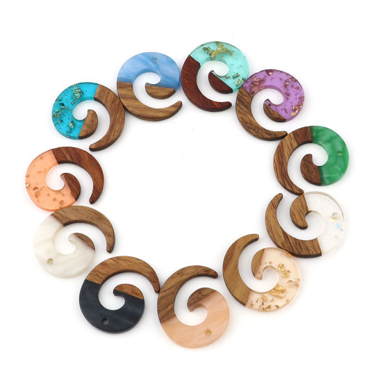 Immagine di Legno & Resina Charm Resina Effetto Legno Charms Turbine Naturale 28mm x 24mm, 3 Pz