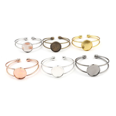 Réglages du Cabochon Bracelet Manchette Jonc Semi-Ouvert Accessoires Cuivre Rond Multicolore (Convient 20mm Dia) 17cm long, 2 Pcs