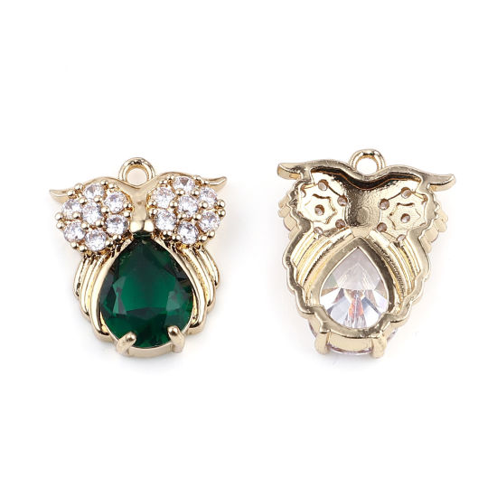 Image de Breloques en Laiton+Verre Hibou Doré 18mm x 15mm, 2 Pcs