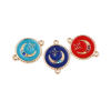 Picture of Zinc Based Alloy Galaxy Connectors Round Gold Plated Star Enamel Multicolor Rhinestone 22mm x 16mm, 10 PCs