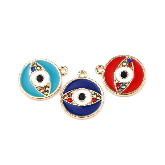 Immagine di Lega di Zinco Religione Charms Tondo Oro Placcato Malocchio Smalto 19mm x 16mm , 10 Pz