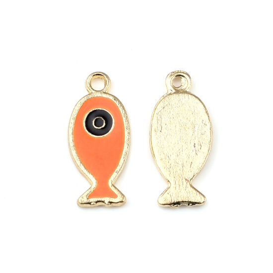 Immagine di Lega di Zinco Gioielli Oceanici Charms Pesce Oro Placcato Nero & Arancione Malocchio Smalto 25mm x 11mm , 10 Pz