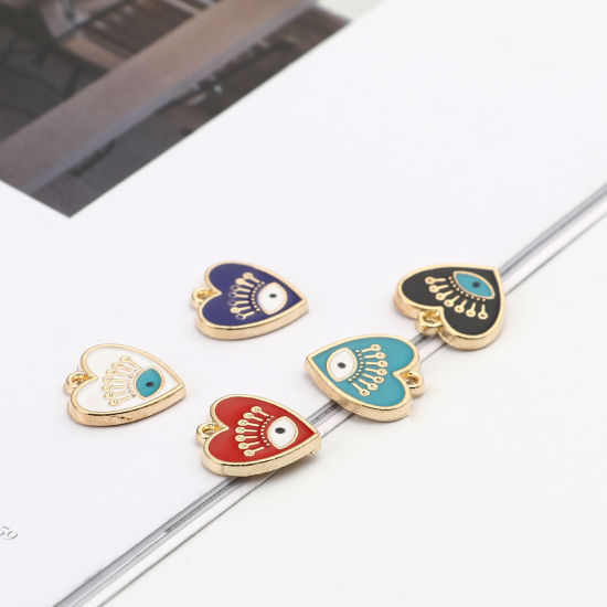 Immagine di Lega di Zinco Charms Cuore Oro Placcato Malocchio Smalto 15mm x 15mm , 10 Pz