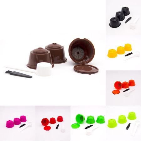 Coffee Filter Cup With Spoon Brush Fit For Dolce Reusable Coffee Capsule Filters Baskets Capsules Kitchen Tools