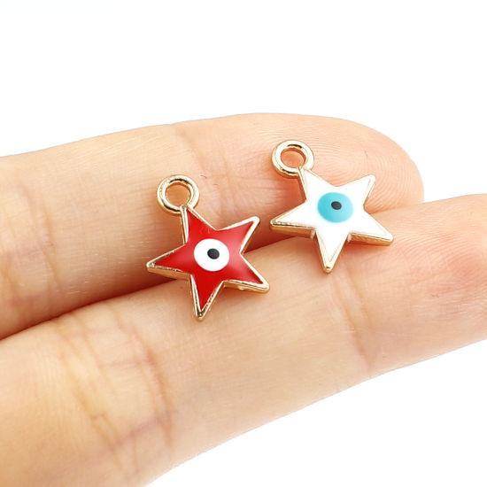 Immagine di Lega di Zinco Galassia Charms Stella Oro Placcato Malocchio Smalto 14mm x 11mm , 10 Pz