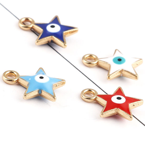 Immagine di Lega di Zinco Galassia Charms Stella Oro Placcato Malocchio Smalto 14mm x 11mm , 10 Pz