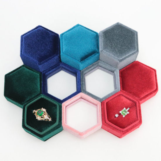Picture of Plastic & Velvet Jewelry Gift Boxes Hexagon 62mm x 55mm , 1 Piece