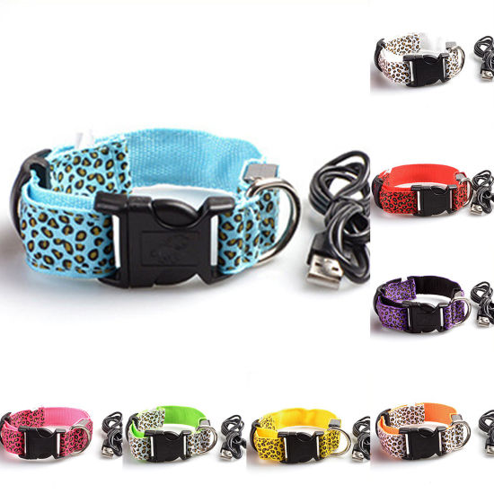 Picture of Nylon Leopard Print Luminous Adjustable LED Glowing Dog Collar For Dogs Pet Night Safety