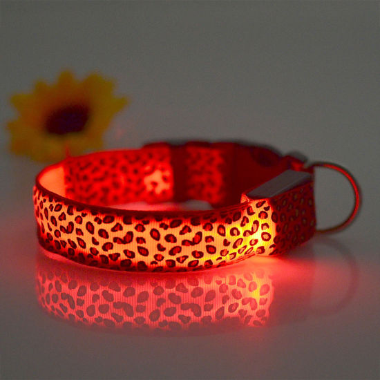 Picture of Nylon Leopard Print Luminous Adjustable LED Glowing Dog Collar For Dogs Pet Night Safety