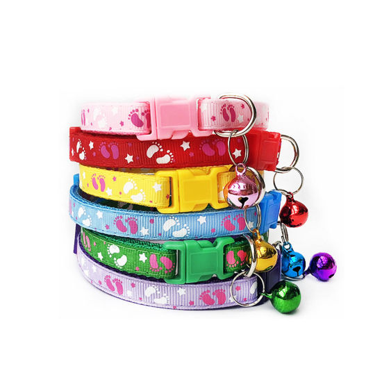 Picture of Footprint Polyester Adjustable Dog Collars With Bell Pet Supplies Accessories
