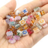 Picture of Acrylic Beads Two Holes Square Golden Initial Alphabet/ Capital Letter Pattern About 8mm x 8mm, Hole: Approx 1.6mm, 300 PCs