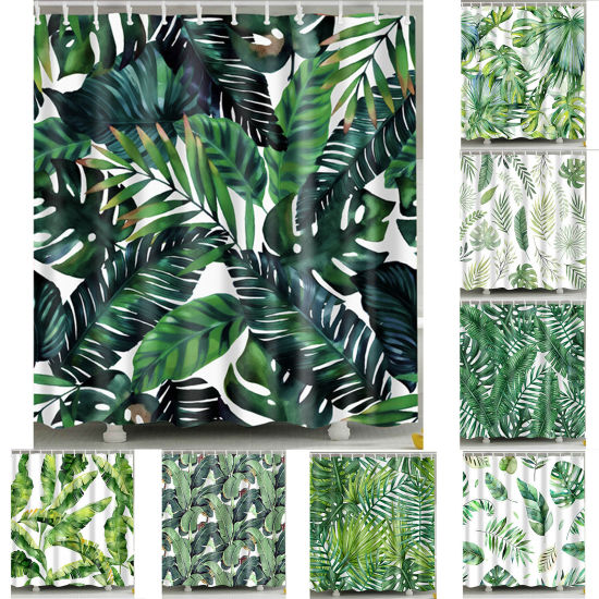 Picture of Polyester Waterproof Mildewproof Shower Curtain Tropical Plant Leaves