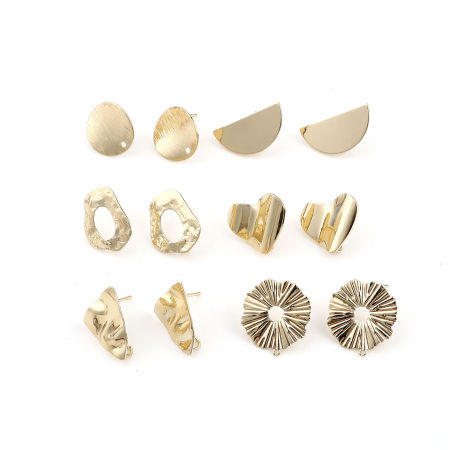 Zinc Based Alloy Ear Post Stud Earrings Real Gold Plated Geometric W/ Loop