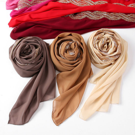 Picture of Chiffon Twist Shiny Lace Women's Hijab Scarf Solid Color