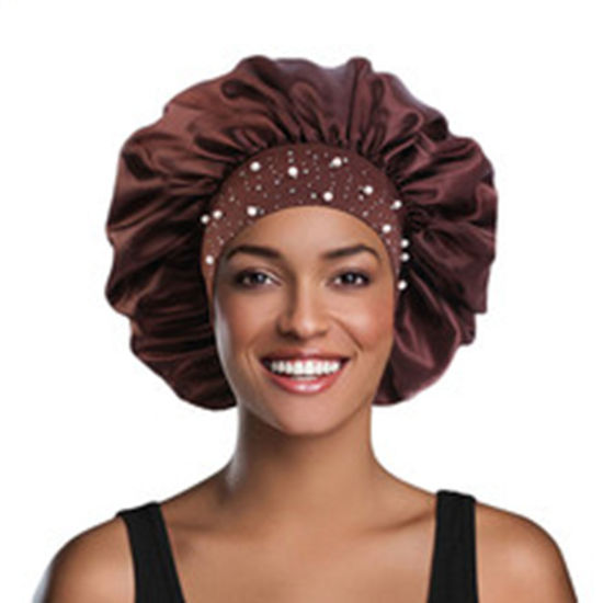 Image de Satin Strass Élastique Bonnet De Sommeil De Nuit Soins Des Cheveux Bonnet De Beauté