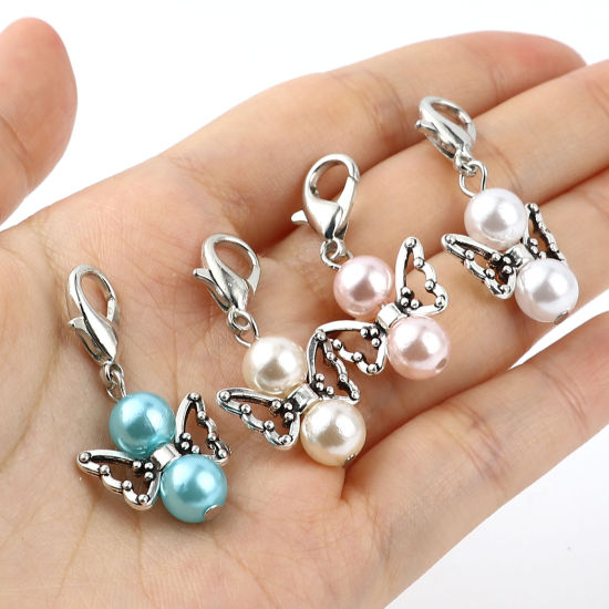 Picture of Zinc Based Alloy Insect Knitting Stitch Markers Butterfly Animal Antique Silver Color 38mm x 18mm, 5 PCs