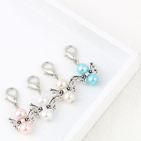 Picture of Zinc Based Alloy Insect Knitting Stitch Markers Butterfly Animal Antique Silver Color 38mm x 18mm, 5 PCs
