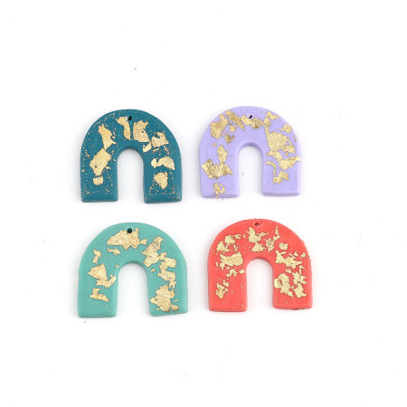 Polymer Clay Pendants U-shaped 35mm x 30mm, 3 PCs