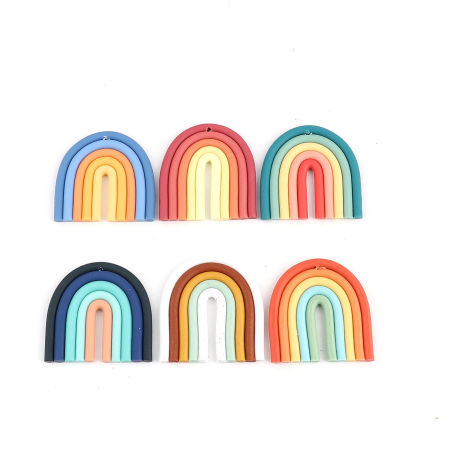 Polymer Clay Weather Collection Pendants Arched Multicolor Rainbow 5 PCs