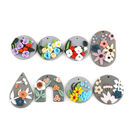 Polymer Clay Pendants Round Disc Multicolor Flower 2 PCs