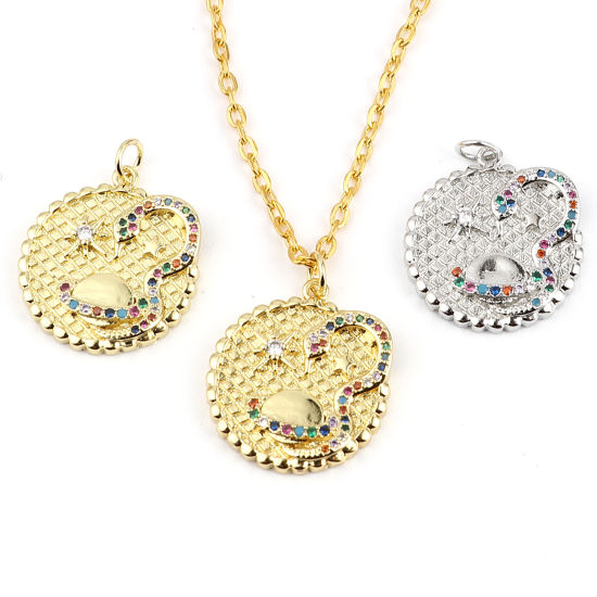Immagine di Ottone Galassia Charms Pianeta Micro Spianare Multicolore Strass 26mm x 20mm, 1 Pz