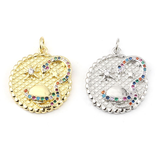 Immagine di Ottone Galassia Charms Pianeta Micro Spianare Multicolore Strass 26mm x 20mm, 1 Pz