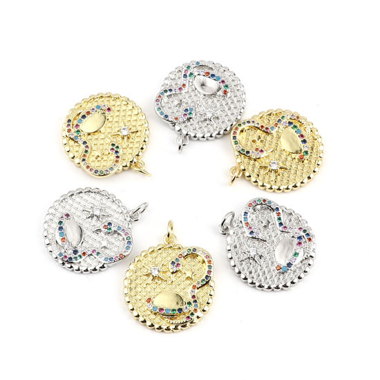 Immagine di Ottone Galassia Charms Pianeta Micro Spianare Multicolore Strass 26mm x 20mm, 1 Pz