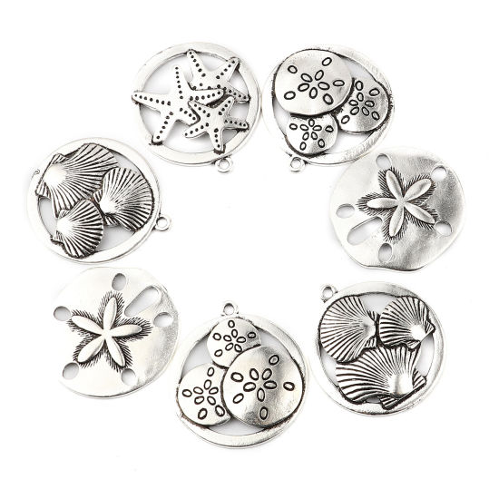 Imagen de Zamak Joyería del océano Colgantes Dólar de arena Plata Antigua 37mm x 35mm, 5 Unidades