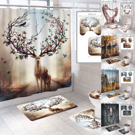Deer Digital Printed Polyester Waterproof Mildewproof Shower Curtain