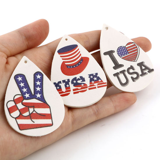 Image de Pendentifs Sport en PU Goutte d'Eau Drapeau des États-Unis 57mm x 38mm, 5 Pcs