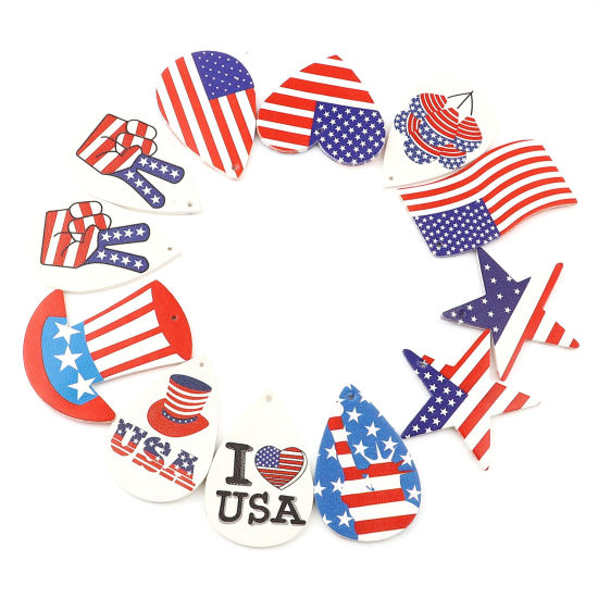 Image de Pendentifs Sport en PU Goutte d'Eau Drapeau des États-Unis 57mm x 38mm, 5 Pcs